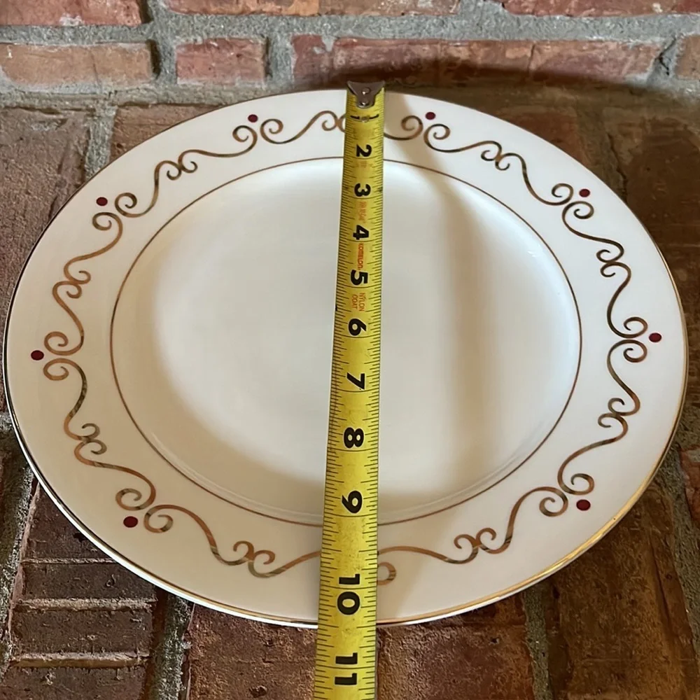 Pier 1 Holiday Scroll Gold Rimmed Porcelain Plates Set of 2